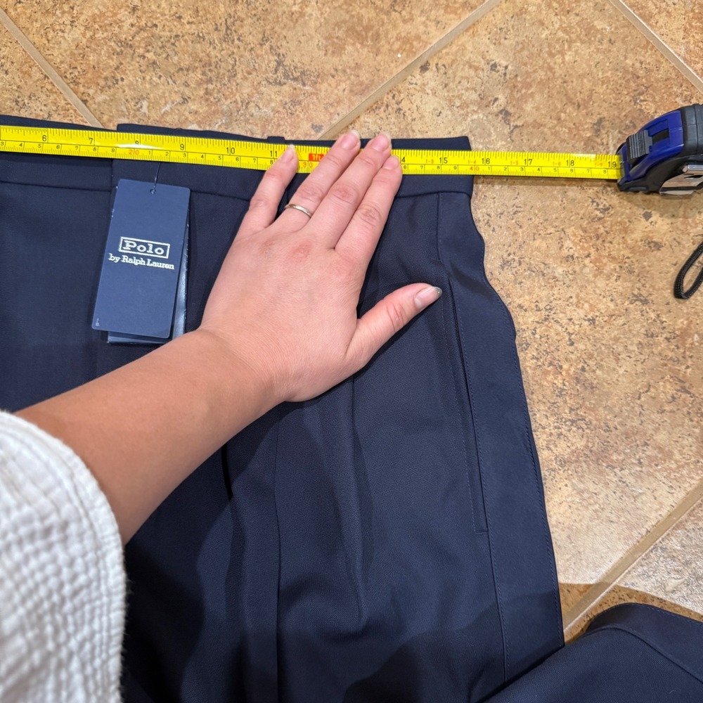 Polo Ralph Lauren Wool Silk Satin Trim Pleated Wide Leg Pants Navy Blue NWT 6 - Picture 6 of 12